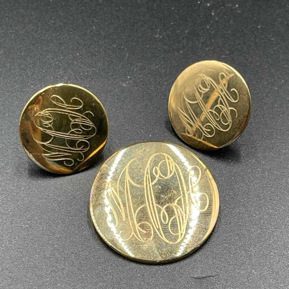 Vtg Monogram Brooch and Screw Back Earrings 1/20 12k Gold Filled